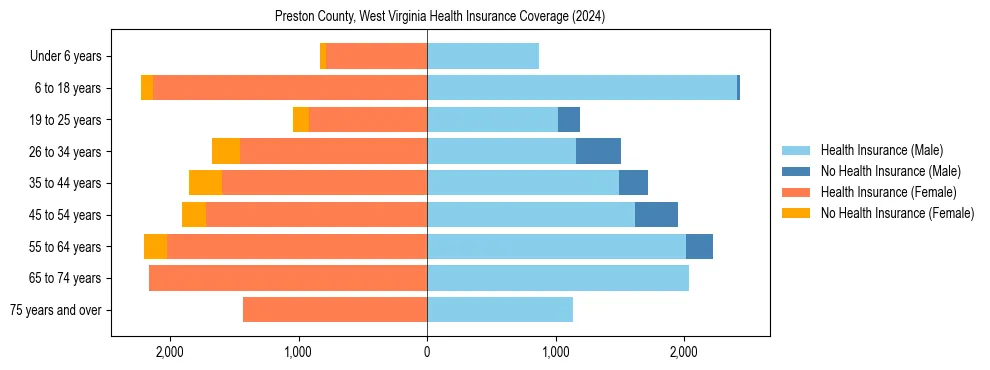 Health insurance pyramid for Preston County, West Virginia