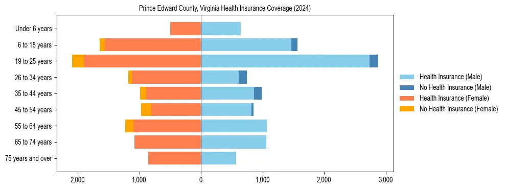 Health insurance pyramid for Prince Edward County, Virginia