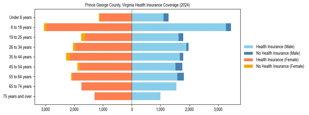 Health insurance pyramid for Prince George County, Virginia