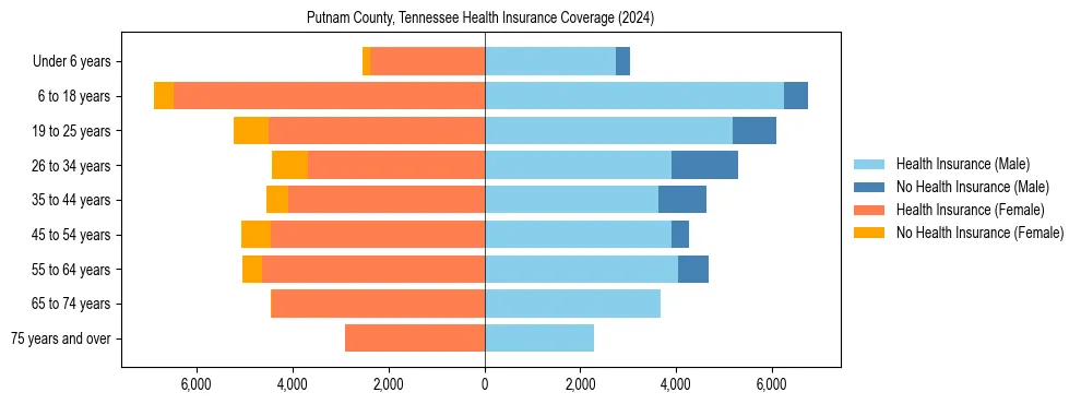 Health insurance pyramid for Putnam County, Tennessee