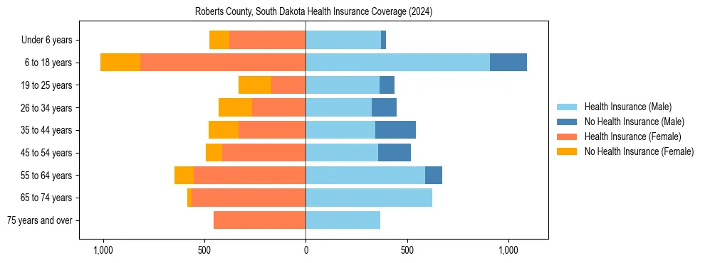 Health insurance pyramid for Roberts County, South Dakota