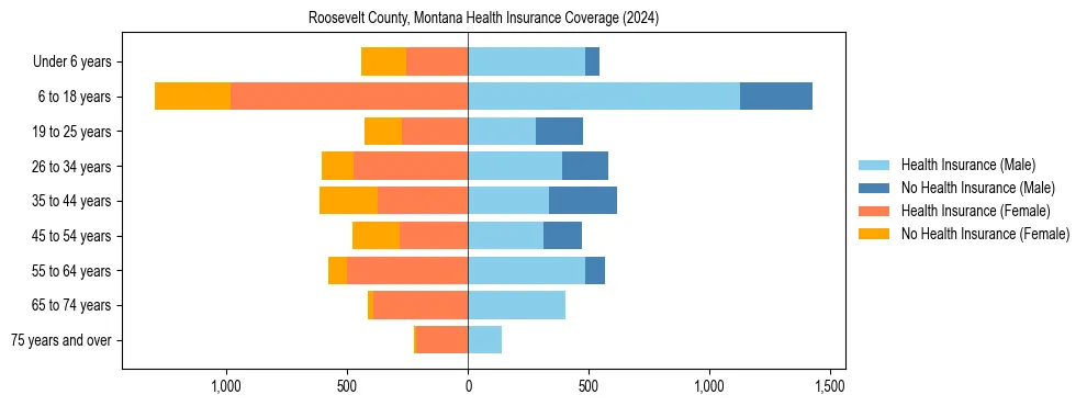 Health insurance pyramid for Roosevelt County, Montana