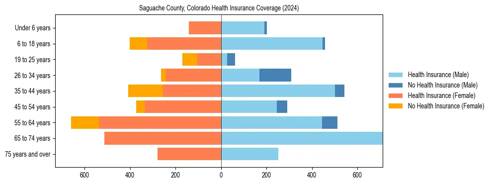 Health insurance pyramid for Saguache County, Colorado