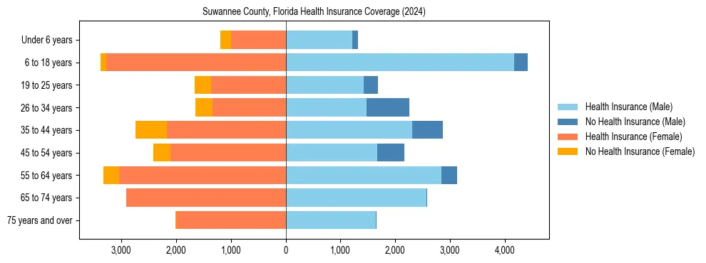 Health insurance pyramid for Suwannee County, Florida