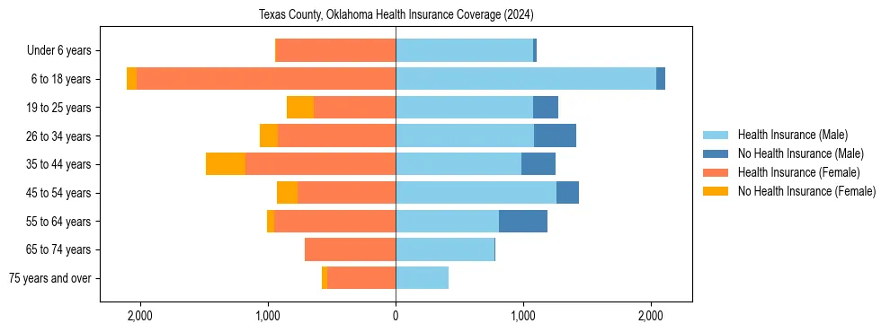 Health insurance pyramid for Texas County, Oklahoma