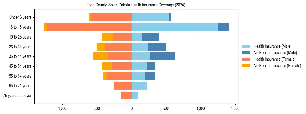 Health insurance pyramid for Todd County, South Dakota