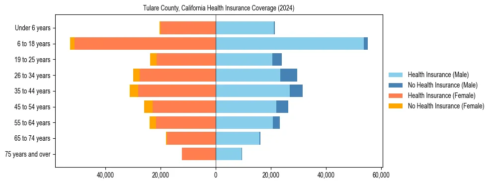 Health insurance pyramid for Tulare County, California