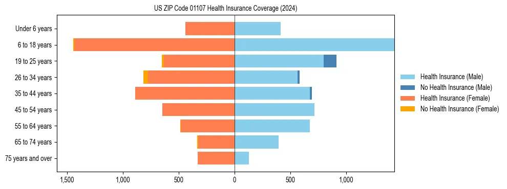 Health insurance pyramid for US ZIP Code 01107
