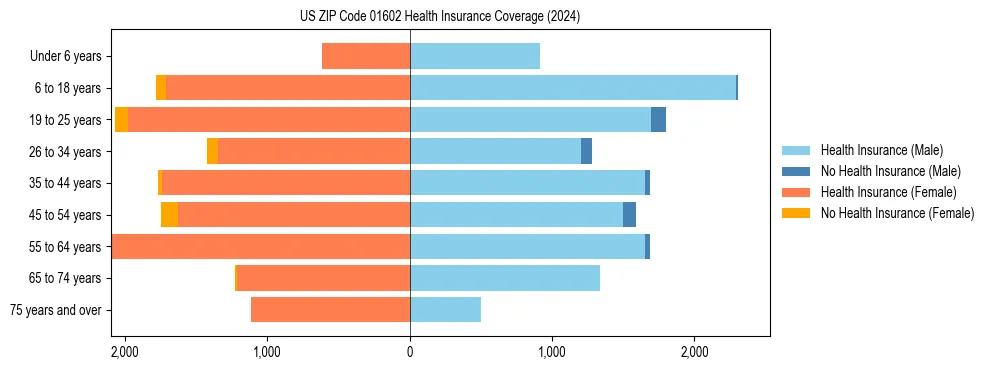 Health insurance pyramid for US ZIP Code 01602