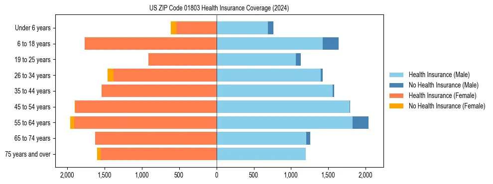 Health insurance pyramid for US ZIP Code 01803