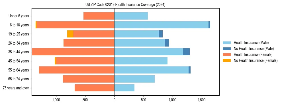 Health insurance pyramid for US ZIP Code 02019