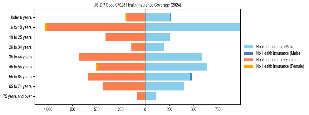 Health insurance pyramid for US ZIP Code 07028