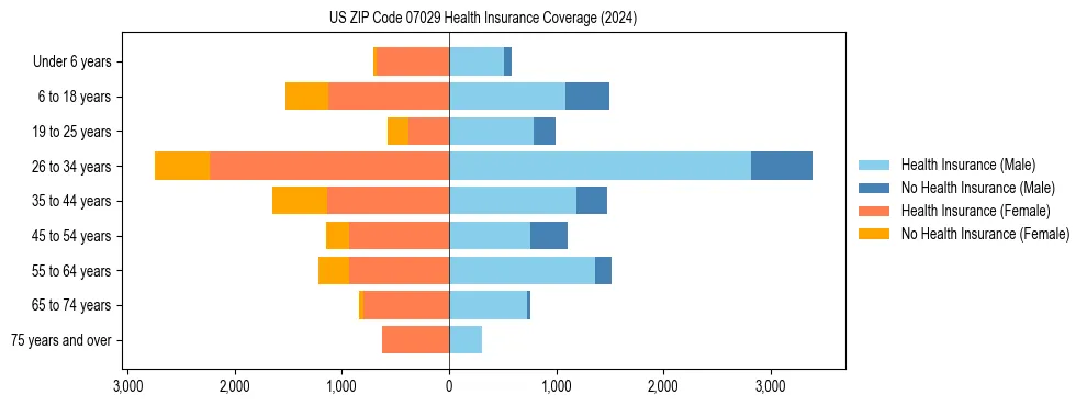 Health insurance pyramid for US ZIP Code 07029