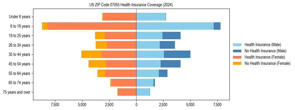 Health insurance pyramid for US ZIP Code 07055