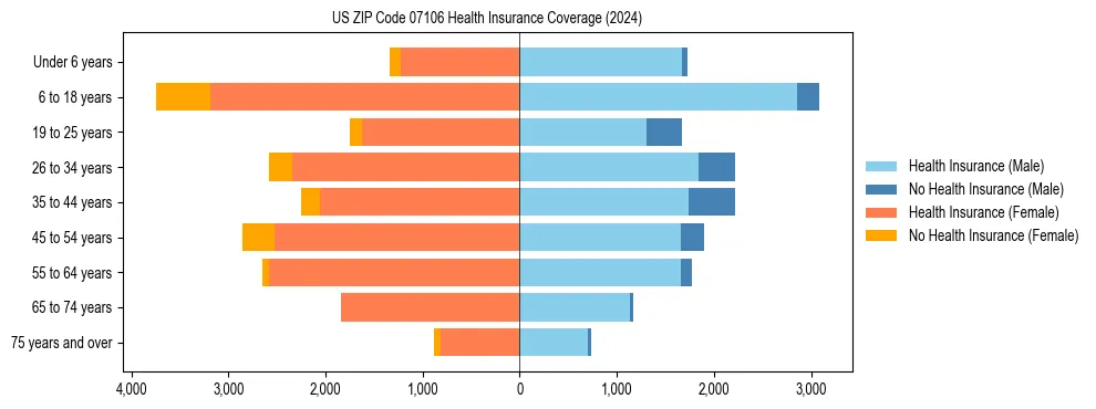 Health insurance pyramid for US ZIP Code 07106