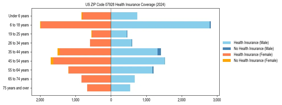 Health insurance pyramid for US ZIP Code 07928