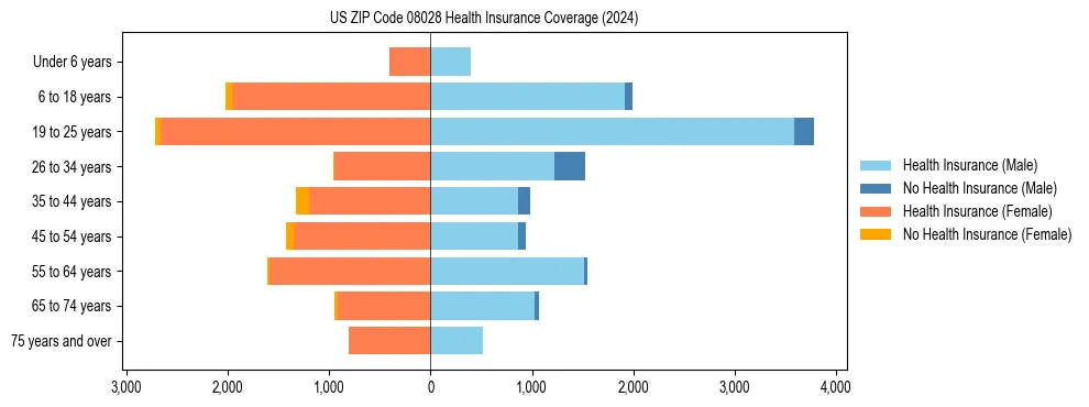 Health insurance pyramid for US ZIP Code 08028