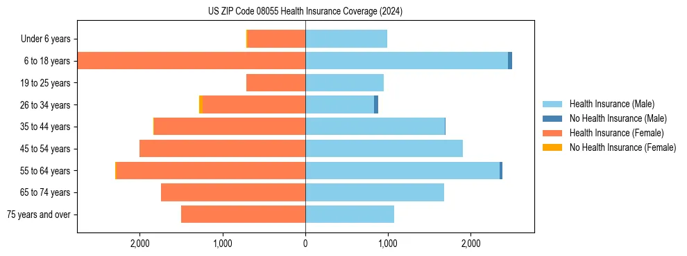 Health insurance pyramid for US ZIP Code 08055