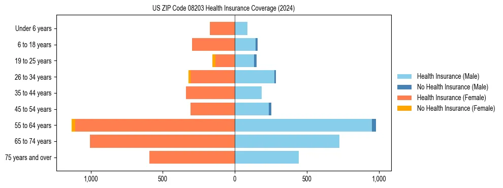 Health insurance pyramid for US ZIP Code 08203