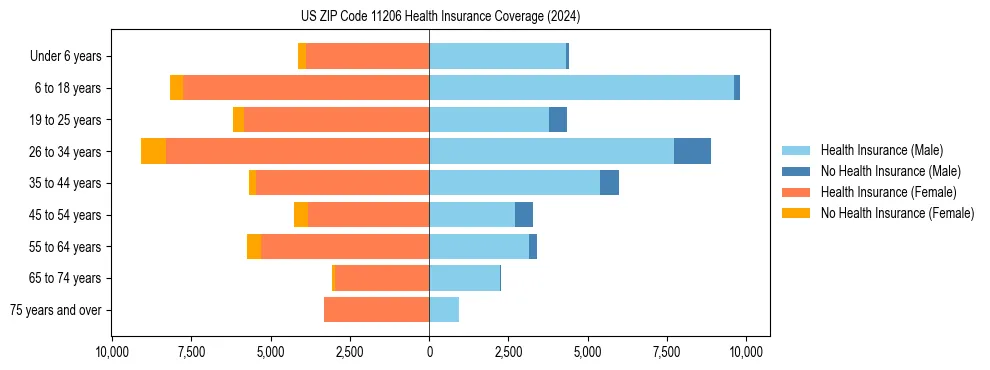 Health insurance pyramid for US ZIP Code 11206