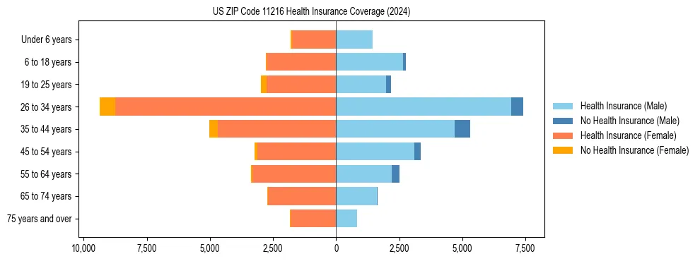 Health insurance pyramid for US ZIP Code 11216