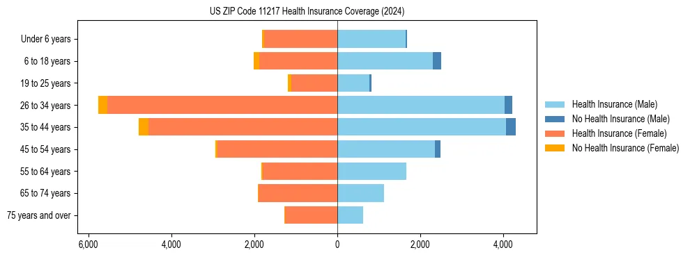 Health insurance pyramid for US ZIP Code 11217
