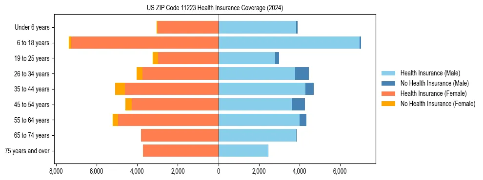Health insurance pyramid for US ZIP Code 11223