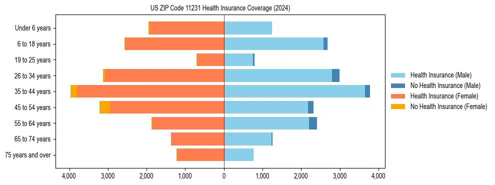 Health insurance pyramid for US ZIP Code 11231