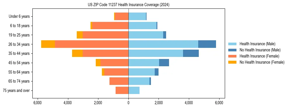 Health insurance pyramid for US ZIP Code 11237
