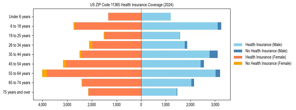 Health insurance pyramid for US ZIP Code 11365