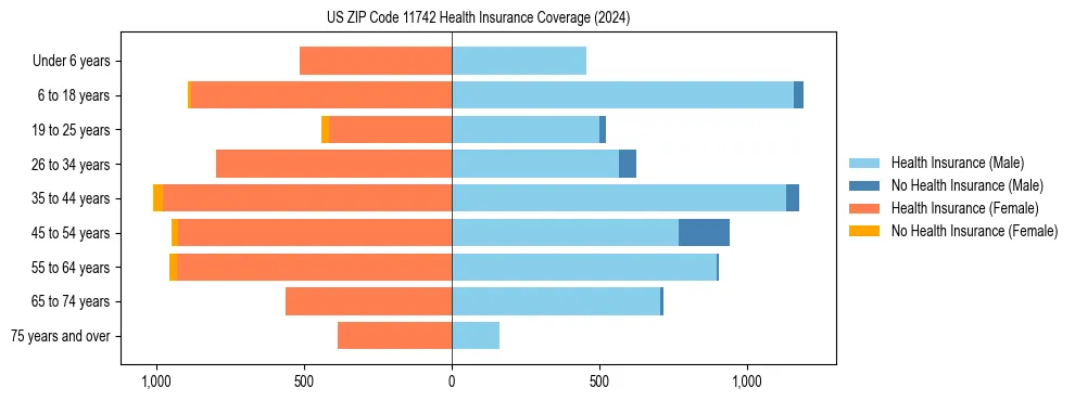 Health insurance pyramid for US ZIP Code 11742