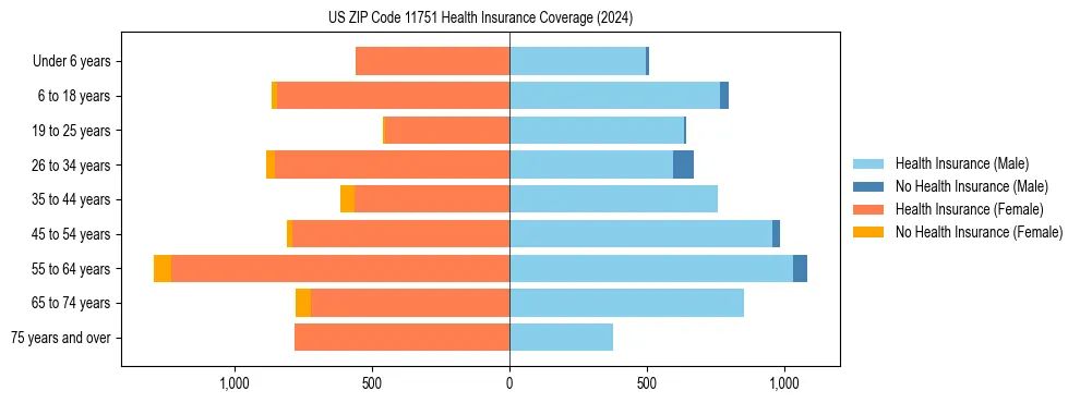 Health insurance pyramid for US ZIP Code 11751