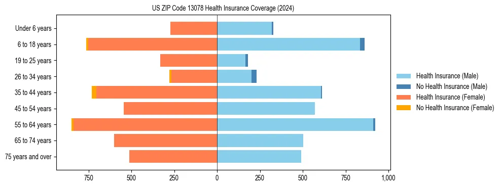 Health insurance pyramid for US ZIP Code 13078