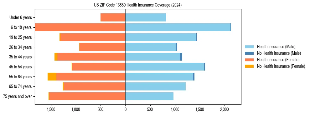 Health insurance pyramid for US ZIP Code 13850