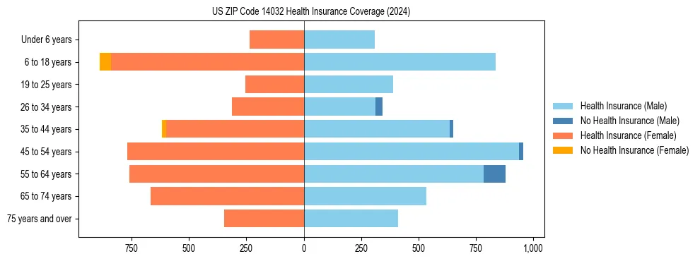 Health insurance pyramid for US ZIP Code 14032