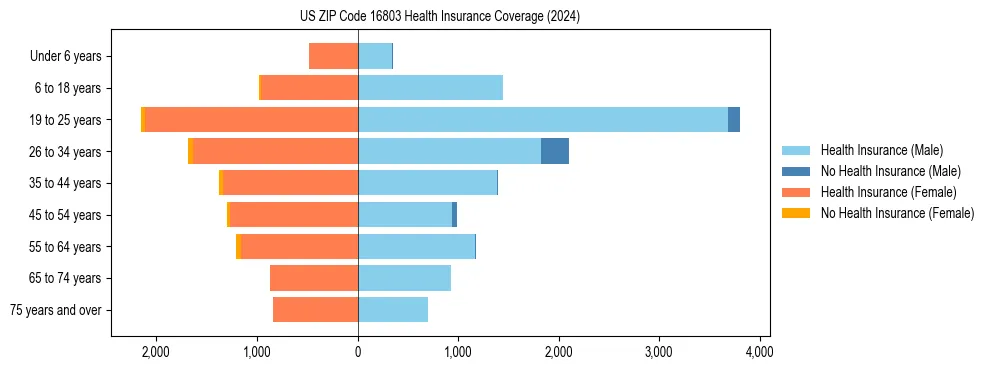 Health insurance pyramid for US ZIP Code 16803
