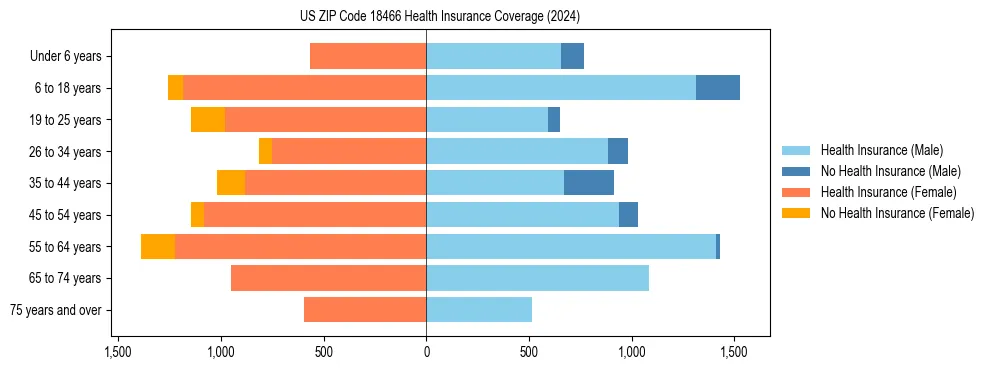 Health insurance pyramid for US ZIP Code 18466