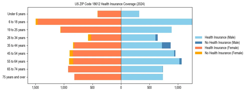 Health insurance pyramid for US ZIP Code 18612