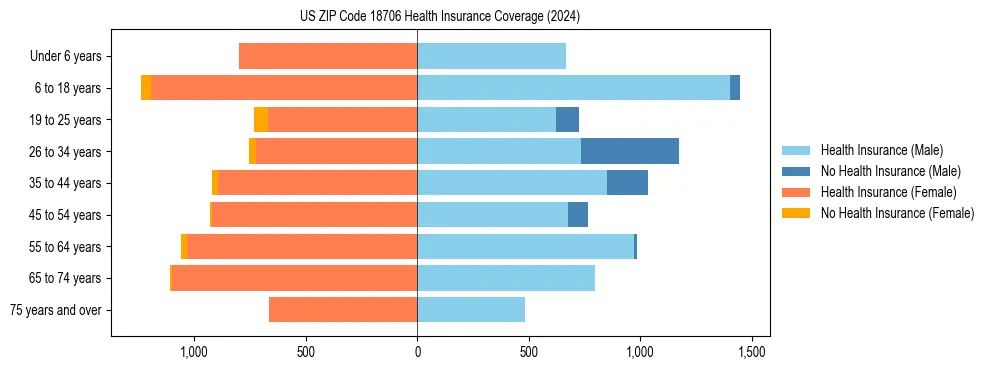Health insurance pyramid for US ZIP Code 18706