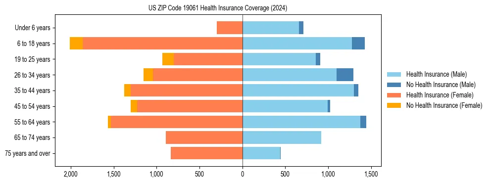 Health insurance pyramid for US ZIP Code 19061