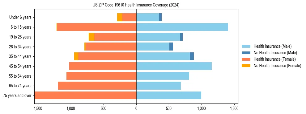 Health insurance pyramid for US ZIP Code 19610