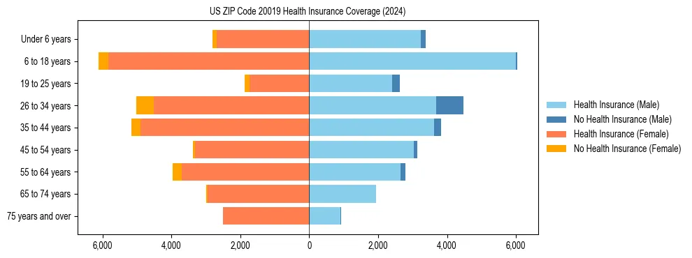 Health insurance pyramid for US ZIP Code 20019