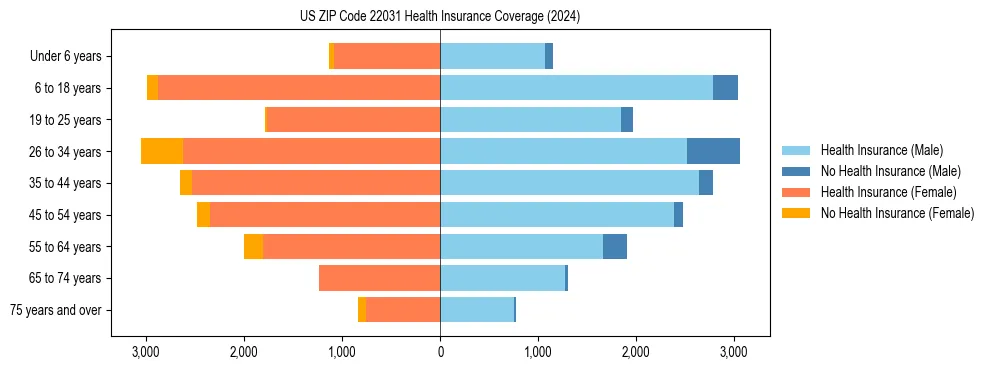 Health insurance pyramid for US ZIP Code 22031