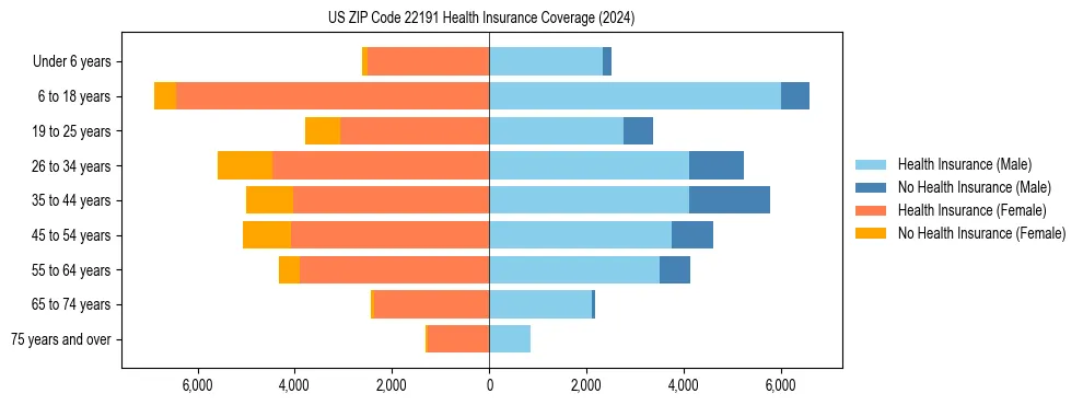 Health insurance pyramid for US ZIP Code 22191