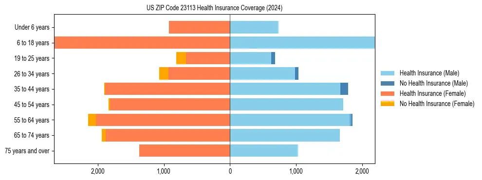 Health insurance pyramid for US ZIP Code 23113