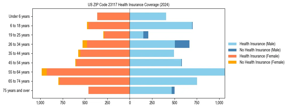 Health insurance pyramid for US ZIP Code 23117