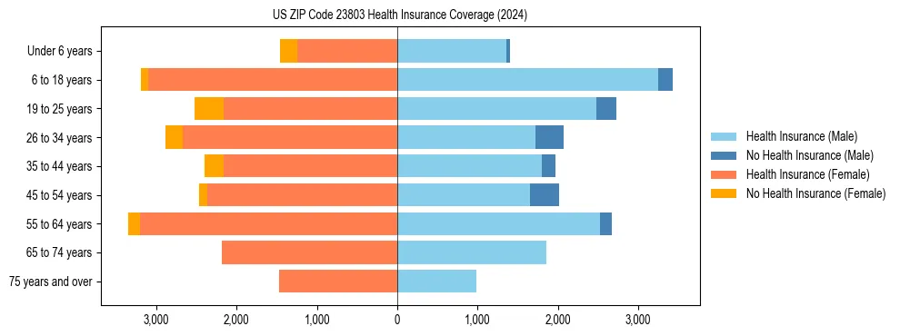 Health insurance pyramid for US ZIP Code 23803
