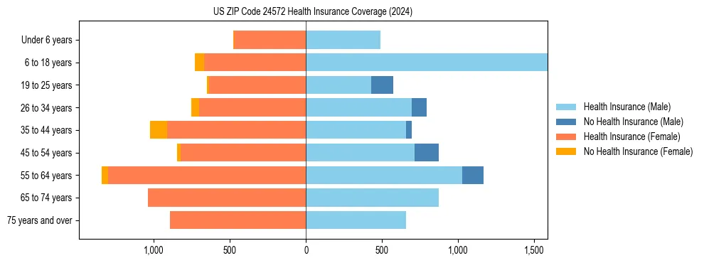Health insurance pyramid for US ZIP Code 24572