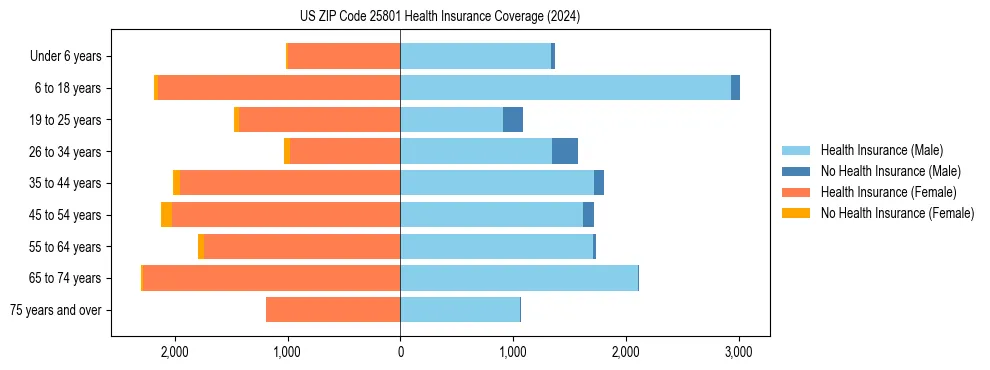 Health insurance pyramid for US ZIP Code 25801