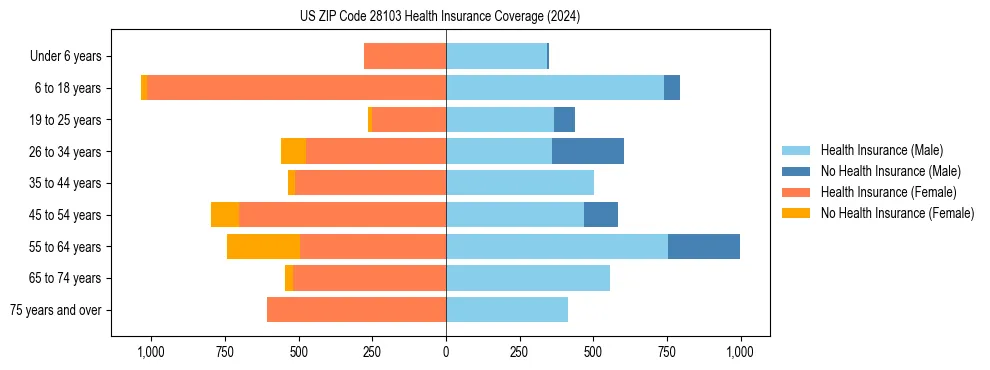 Health insurance pyramid for US ZIP Code 28103